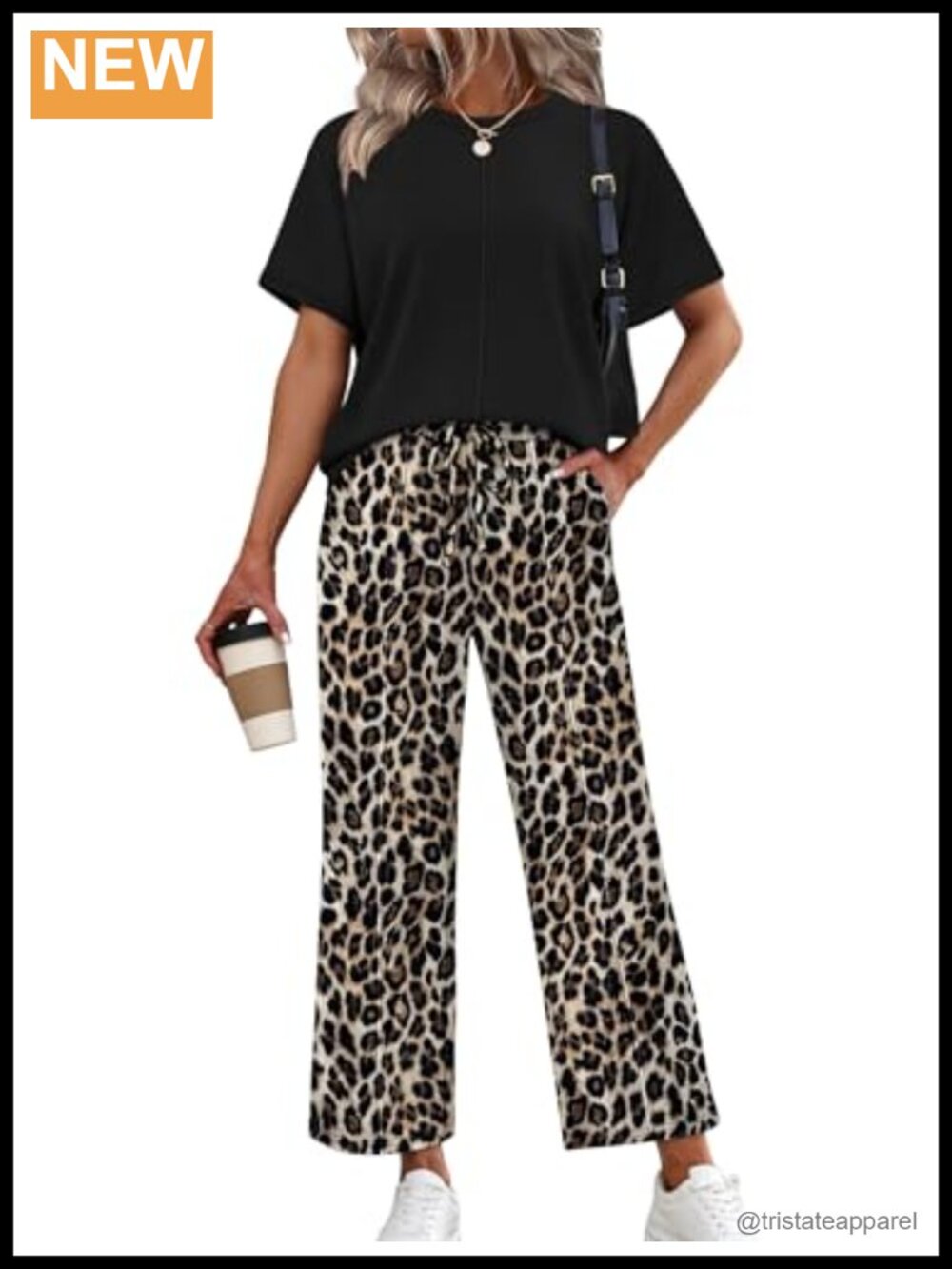 Two Piece Set Crewneck Short Sleeve Top Wide Leg Cropped Pants Lounge Travel